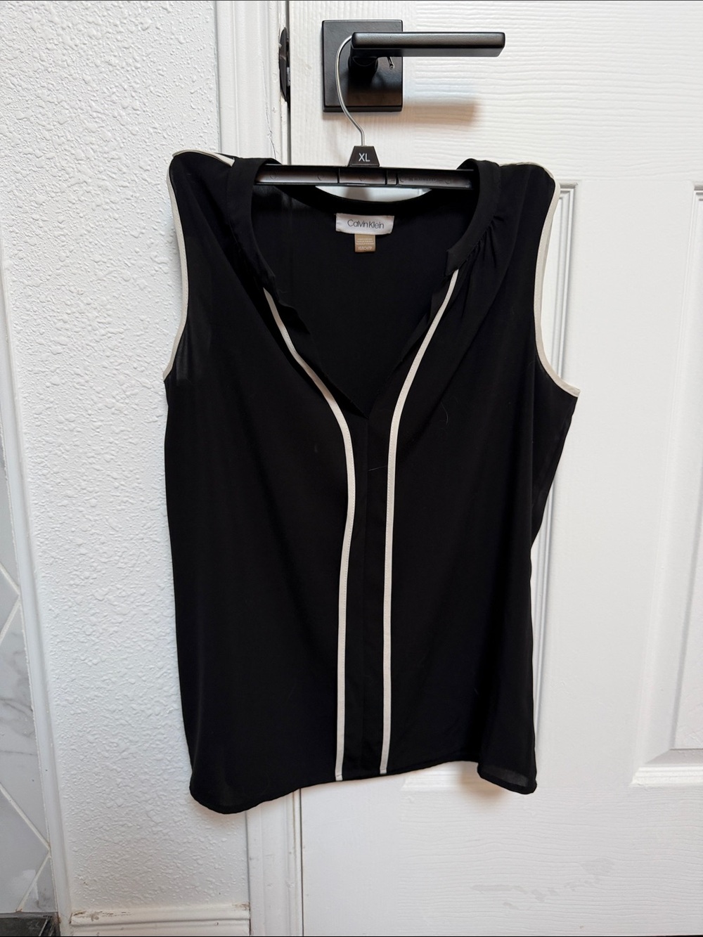 Calvin Klein Black Sleeveless V-Neck Camisole with White Piping